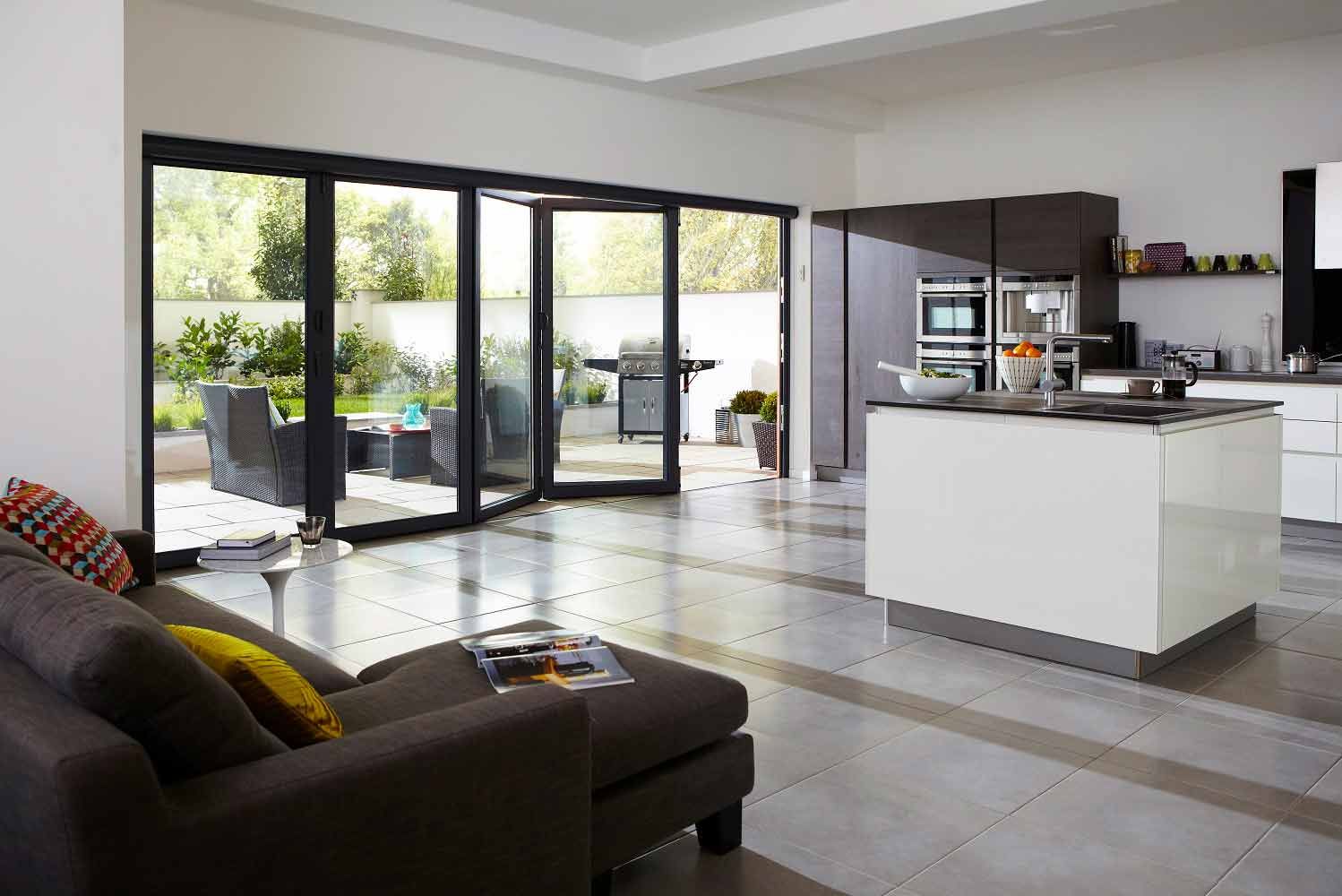 large open plan kitchen with bifolds