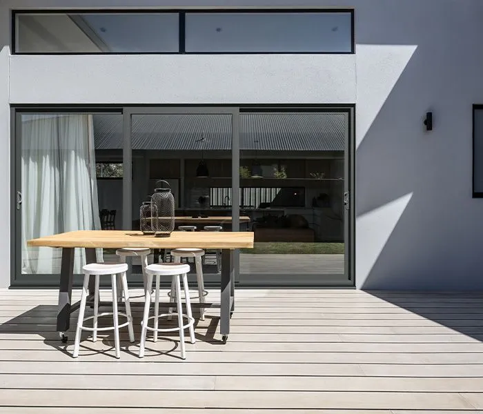 black sliding patio doors on to decking